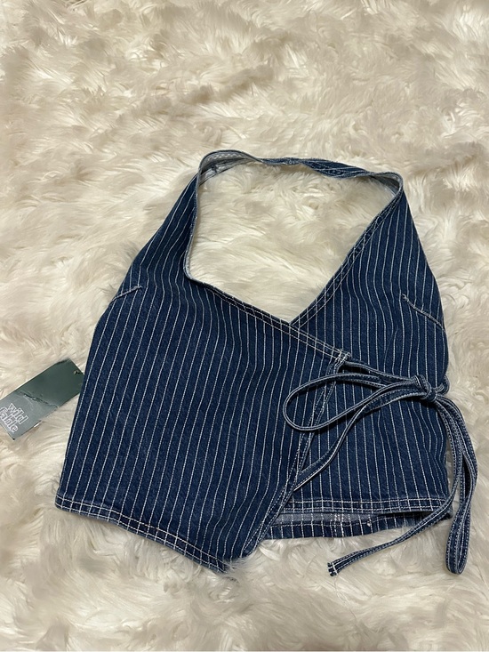 wild fable Tops - wild fable Blue and White Pinstripe Wrap Halter Top